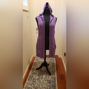 Indigo Lavender Long Length Hooded Women's Cardigan
